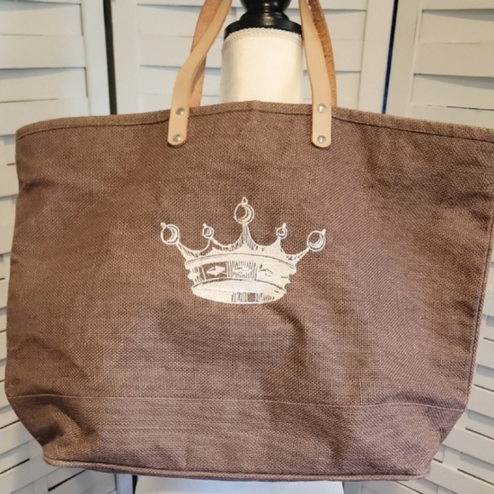 Ballard Designs 25th Anniversary Crown Jute Burlap Tote Bag